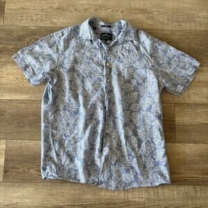 Rodd & Gunn Shirt 100% Linen Men’s XL Blue Tropical Leaves Short Sleeve Button